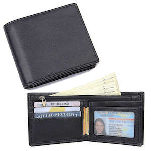Stylish Black Leather RFID Bifold Wallet | Secure & Compact