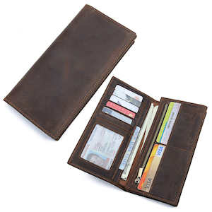 Vintage Crazy Horse Leather Long Wallet - Stylish and Functional