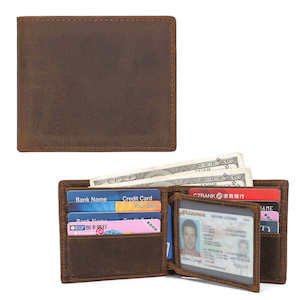 Mens Wallets: Vintage Crazy Horse Leather Bifold Wallet