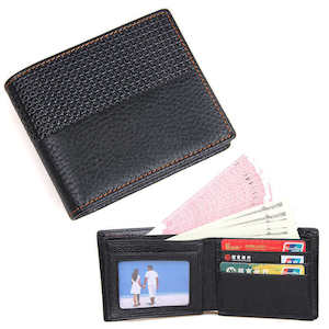 Mens Wallets: Men's Black Genuine Leather Wallet with Embossed Pattern