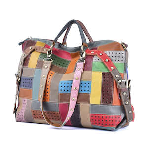 Colorful Leather Patchwork Handbag - Versatile & Spacious Design