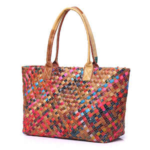 Colorful Woven Leather Tote Bag - Women's Handbag