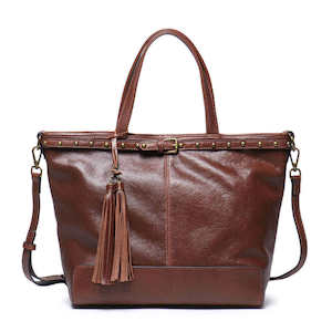 Vintage Leather Shoulder Bag with Studs & Tassels