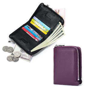 Womens Wallets: Women's Leather Double-Zip Wallet - Compact and Stylish