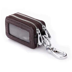 Key Cases: Luxury Leather Car Key Case with Dual Zipper
