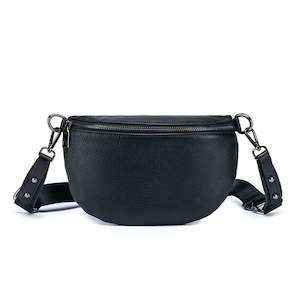 Womens Bum Bags Sling Bags: Women's Leather Bum Bag - Versatile Black Crossbody Bag