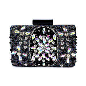 Black Beaded Evening Clutch Bag