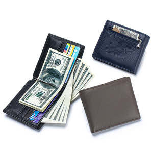 Wallets: RFID Leather Wallet with Money Clip & Zipper Pocket