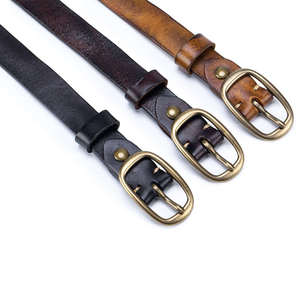 Vintage Leather Belt – Genuine Leather Brass Buckle