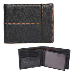 Men’s Leather Bifold Wallet - Black Stitched Design