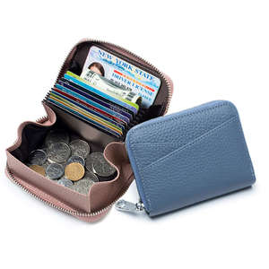 Leather RFID Zip Around Card Holder Wallet