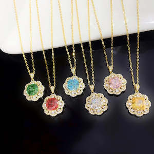 Aqua Blue Crystal and Sterling Silver Necklace with Gold Plating