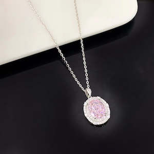 Elegant Pink Crystal and Sterling Silver Necklace with Rhodium Plating
