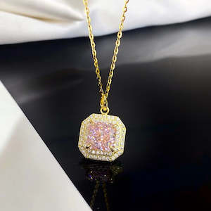 Silver: Radiant Pink Crystal and Sterling Silver Necklace with Gold Plating