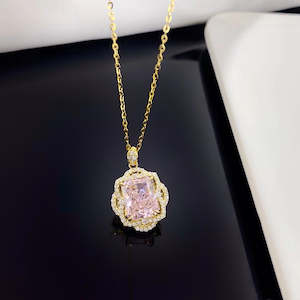 Sophisticated Pink Crystal and Sterling Silver Necklace with Gold Plating