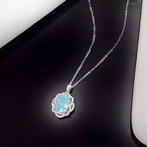 Exquisite Sky Blue Crystal and Sterling Silver Necklace with Rhodium Plating
