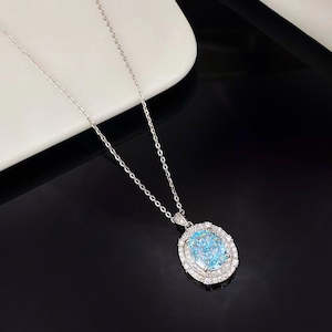 Silver: Luxurious Sky Blue Nano Crystal and Sterling Silver Necklace with Rhodium Plating