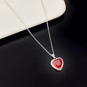 Silver: Radiant Heart Shaped Crystal and Sterling Silver Necklace with Rhodium Plating
