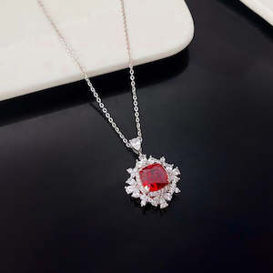 Stunning Red Crystal and Sterling Silver Necklace with Rhodium Plating