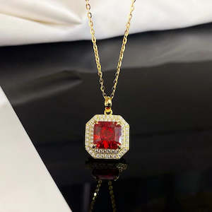Brilliant Red Crystal and Sterling Silver Necklace with Gold Plating