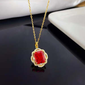 Brilliant Red Crystal and Sterling Silver Necklace with Gold Plating