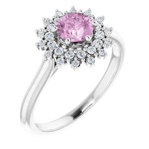 Light Pink LG Sapphire & LG Diamond Double Halo Ring
