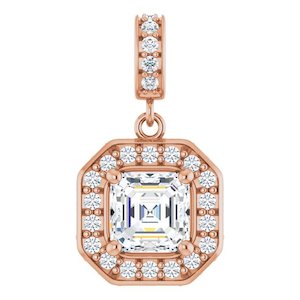 Moissanite Pendants And Necklaces: One Carat Asscher Cut Moissanite and LG Diamond Pendant