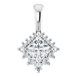 Moissanite Pendants And Necklaces: Princess Cut Moissanite Pendant with LG Diamond Halo