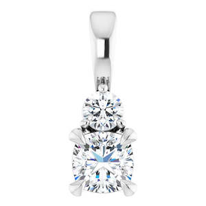 14k Cushion and Round Brilliant Moissanite Pendant