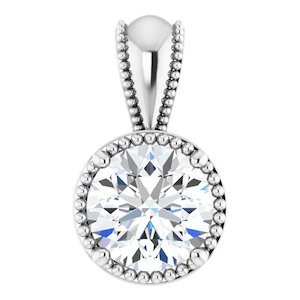 One Carat Round Moissanite Pendant with Milgrain Detailing