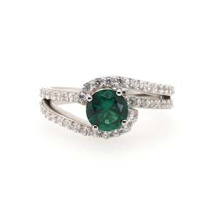 Silver Rings: 925 Sterling Silver Created Emerald Halo Ring