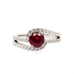 Silver Rings: 925 Sterling Silver Created Ruby and CZ Halo Ring
