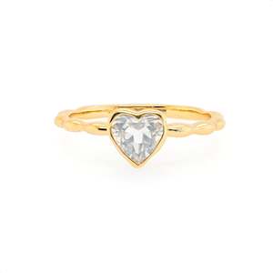 Silver Rings: 925 Sterling Silver Yellow Gold Plated Heart Shape Quartz Ring