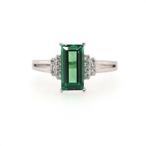 925 Sterling Silver Created Emerald and CZ Accent Ring
