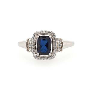 Silver Rings: 925 Sterling Silver Radiant Created Sapphire Halo Ring