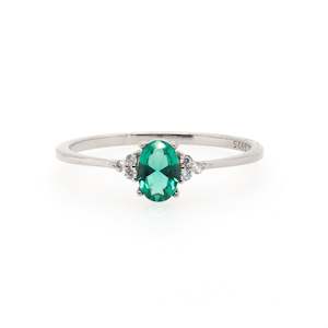 Silver Rings: 925 Sterling Silver Petite Oval Emerald CZ Ring
