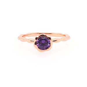 925 Sterling Silver Rose Gold Plated Amethyst CZ Ring