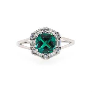 925 Sterling Silver Emerald CZ Halo Ring