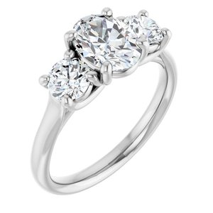 Continuum Silver Oval Brilliant Moissanite Trilogy Ring