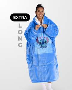 Adults Blanket Hoodies: EXTRA LONG ADULTS BLANKET HOODIE - BLUE STITCH LOVE