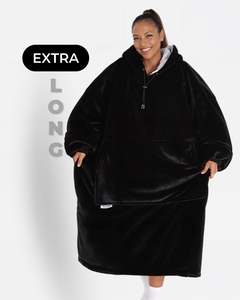 EXTRA LONG ADULTS BLANKET HOODIE - BLACK