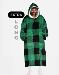 EXTRA LONG ADULTS BLANKET HOODIE - GREEN PLAID