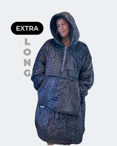 Adults Blanket Hoodies: EXTRA LONG ADULT BLANKET HOODIE - BLACK LEOPARD