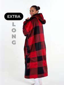 EXTRA LONG ADULTS BLANKET HOODIE - RED PLAID