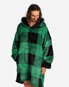 Adults Blanket Hoodies: ADULTS BLANKET HOODIE - GREEN PLAID