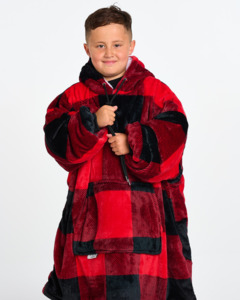 KIDS BLANKET HOODIE - RED PLAID