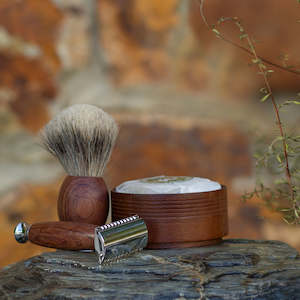 Gift Sets: Men's Safety Razor and Brush Set With Shaving Soap (Dark Wood)