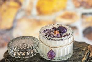 Candles: Hand Poured Soy Wax Candle - Embedded with Crystals