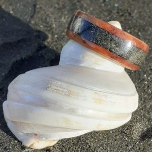 Products: NZ Native Rimu with Volcanic Ironsands Ring - Beach Art Series - NZ NATIVE WOOD RINGS