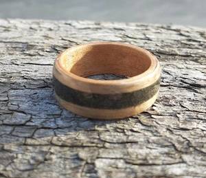 Products: Native Reclaimed NZ Tawa Ring with Volcanic Ironsands - Beach Art Series - NZ NATIVE WOOD RINGS